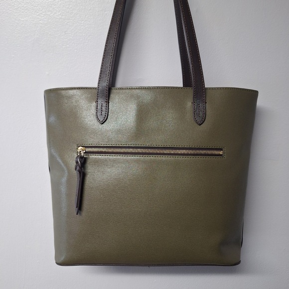 Dooney & Bourke Leather Tote Bag Olive Green Shopper Purse Tassel Double Handle - Picture 2 of 15